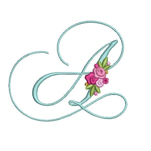 Pretty Rose Script LETTER A Machine Embroidery File design - 5 x 7 pulgadas hoop - Monogram design