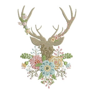 Machine Embroidery Boho Whimsical Deer Antlers With Flowers Bohemian Machine Embroidery File design 5x7 hoop