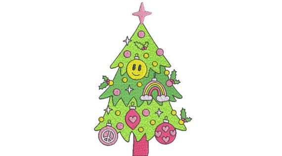 Happy Christmas Tree Embroidery - Machine Embroidery File design  - 5x7 inch hoop - Christmas Embroidery