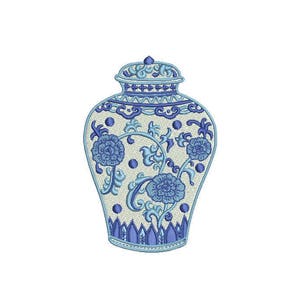 Chinoiserie Chic Monogram Ginger Jar Filled Machine Embroidery File design 4x4 hoop