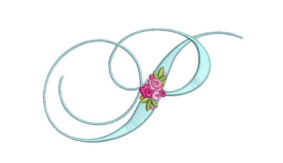Pretty Rose Script LETTER P  Machine Embroidery File design - 5 x 7 inch hoop - Monogram design