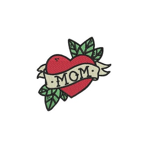 Mom Heart Tattoo Retro Machine Broderie File design 4 x 4 pouces cerceau