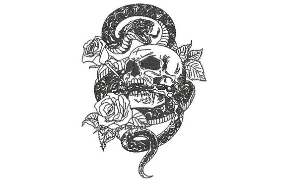 Snake Skull Roses Embroidery Design -  Urban Modern Machine Embroidery File design - 5x7 inch hoop - instant download