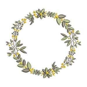 Wreath Machine Embroidery File design - Yellow Flower Wreath -  5x7 inch hoop - monogram frame - instant download