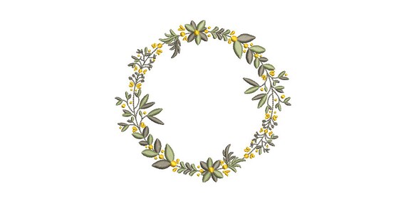 Wreath Machine Embroidery File design - Yellow Flower Wreath -  5x7 inch hoop - monogram frame - instant download
