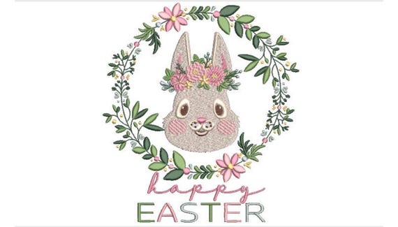 Easter Bunny Wreath Embroidery Design - Machine Embroidery File - design 8x8 inch hoop - Monogram frame