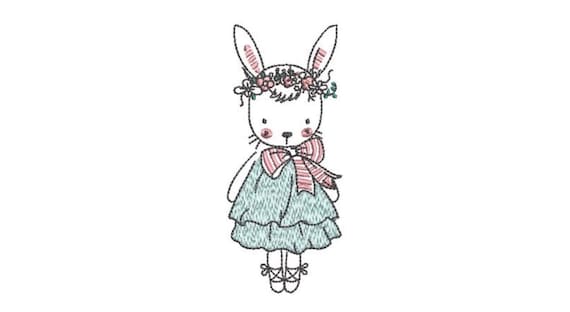 Pretty Bunny Machine Embroidery File design - 4x4 inch hoop - Easter Embroidery Design - hand drawn style