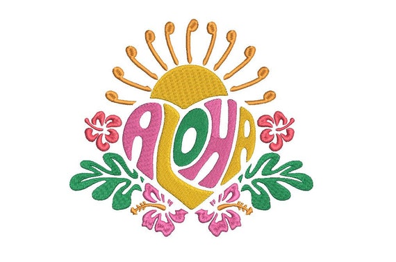 Aloha Sun Design Summer Embroidery - Hawaii -  Machine Embroidery File design 5x7 inch hoop