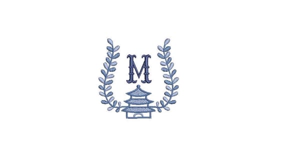 Pagoda Laurel Monogram Frame - Filled Machine Embroidery File design - 3 x 3 inches - monogram embroidery