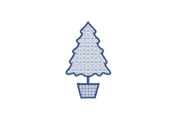 Greek Key Xmas Tree - Machine Embroidery File design - 4 x 4 inch hoop - Chinoiserie Christmas Tree Embroidery