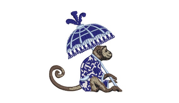 Parasol Monkey Machine Embroidery File design - 4x4 inch hoop - Chinoiserie Chic - Instant Download