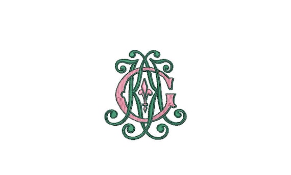 Antique K G  Monogram or G K  -  Machine Embroidery File design - 3x3 inch hoop - Vintage Monogram Design