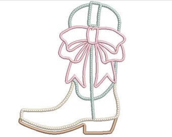Botte de cowboy noeud en satin contour motif de broderie Machine - botte de cowgirl - cerceau de 6 x 10 pouces - téléchargement immédiat