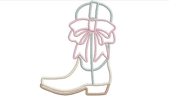 Cowboy Boot Bow Satin Outline Machine Embroidery Design - Cowgirl Boot - 6 x 10 inch hoop - instant download