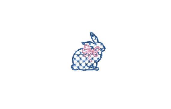 Little Bow Bunny Embroidery - Machine Embroidery File design 4 x 4 inch hoop - 2 inch bunny