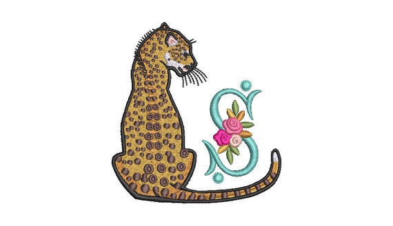 Monogram Leopard Machine Embroidery File design - 4x4 inch hoop - Leopard - instant download