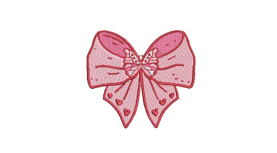 Butterfly Ribbon Bow Cherries Embroidery Design - Machine Embroidery Instant Download File - Coquette Bow - 4x4 inches