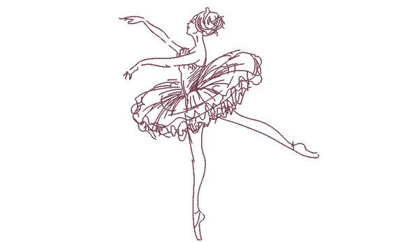 Ballerina Ballet Dancer illustration Machine Embroidery File design - 6x10 hoop - Redwork