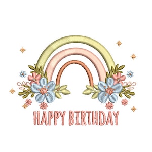 Birthday Rainbow - Machine Embroidery File design - 4x4 inch hoop - Monogram Frame - Rainbow Embroidery Design