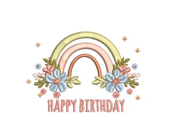 Birthday Rainbow - Machine Embroidery File design - 4x4 inch hoop - Monogram Frame - Rainbow Embroidery Design