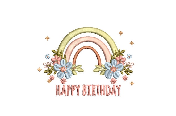 Birthday Rainbow - Machine Embroidery File design - 4x4 inch hoop - Monogram Frame - Rainbow Embroidery Design