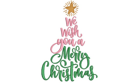 Merry Christmas Tree Embroidery - Machine Embroidery File design  - 5x7 inch hoop - Xmas Embroidery