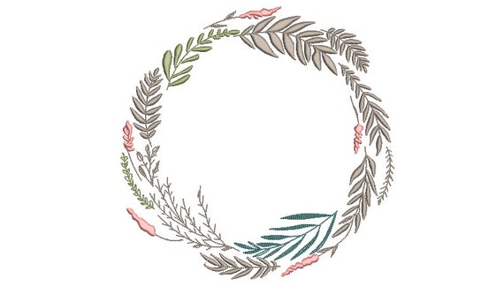 Wildflower Wreath Embroidery - Machine Embroidery File - design 8x8 inch hoop - Monogram frame