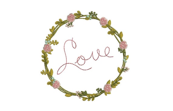 Love Rose Wreath Machine Embroidery File design -  5x7 inch hoop -  Wedding Embroidery Design