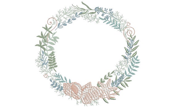 Shell Wreath- Machine Embroidery File design - 8 x 8 inch hoop - seahsell monogram Frame - Instant download