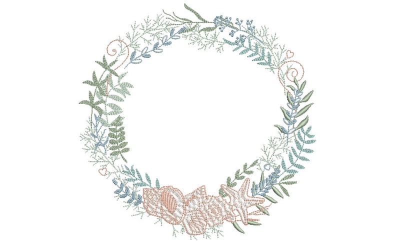Shell Wreath- Machine Embroidery File design seahsell monogram Frame Instant download 8 x 8 inch hoop