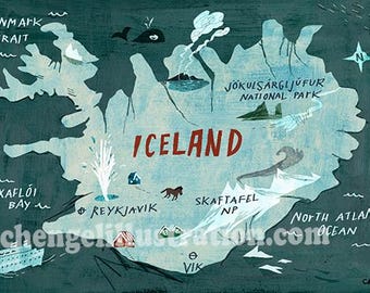 Map of Iceland - Digital Download - Printable Iceland art print Illustration