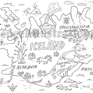 Island Karte zum Ausmalen - Digitaler Download - Nordische Isländisch Symbole + Kartenseite