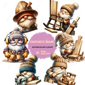Carpenter Gnome,Woodworker, Craftsman, Loverly Gnome, Gnome Gifte, Gnome Artful, Gnomes Cuteness, Gnomes Printful, Watercolor Clipart Bundle