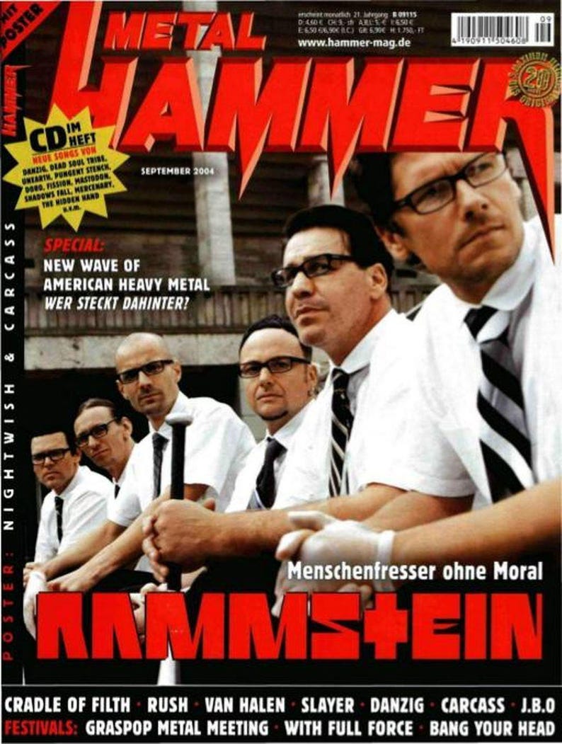Rammstein Cradle of Filth Rush Van Halen Metal Hammer Magazine Alemania 2004-09 - Edición impresa original imagen 1