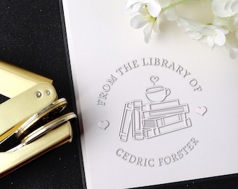 From the Library of Book Embosser, Custom Book Embosser Stamp, Book Lover Gift, Library Embosser, Ex libris Embosser Stamp