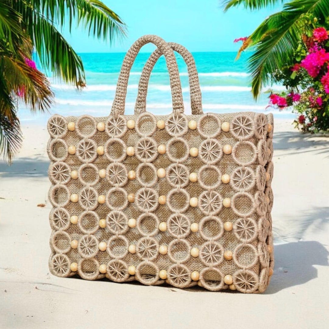 Colorful Weave Jute Cotton Beach Bag main image 1