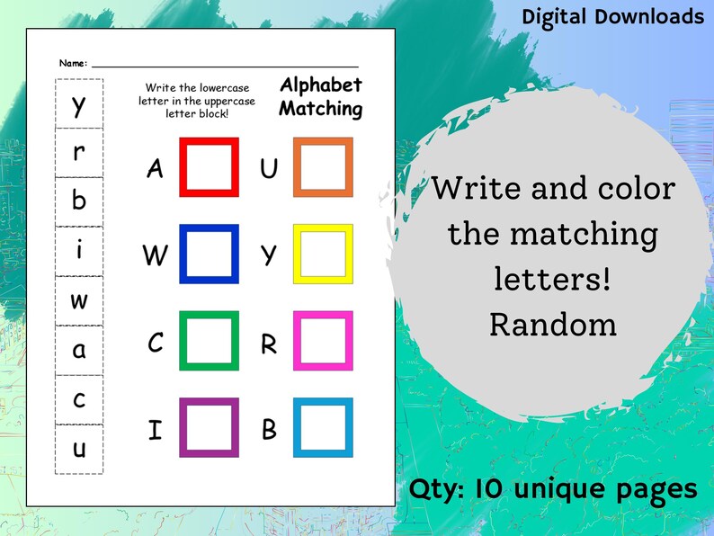 40 Unique Letter Matching Worksheets - Variety Pack A, Printable ...