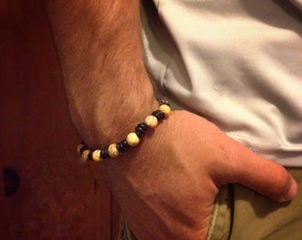 Leather Rosary Bracelet with Picture Jasper beads. Adjustable one decade rosary bracelet for men or women.