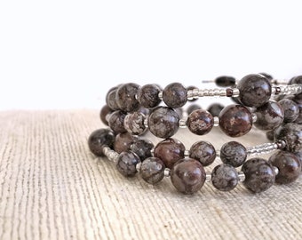 Snowflake Jasper Wrap-Around-a-Rosary. Brown and white five decade Catholic rosary bracelet BEAUTIFUL gift for wife, mom, or daughter