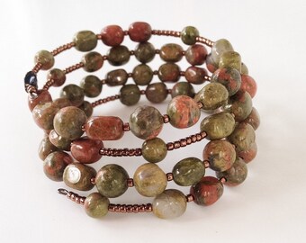 Unakite rosary bracelet. Full, five decade Catholic wrap around rosary.