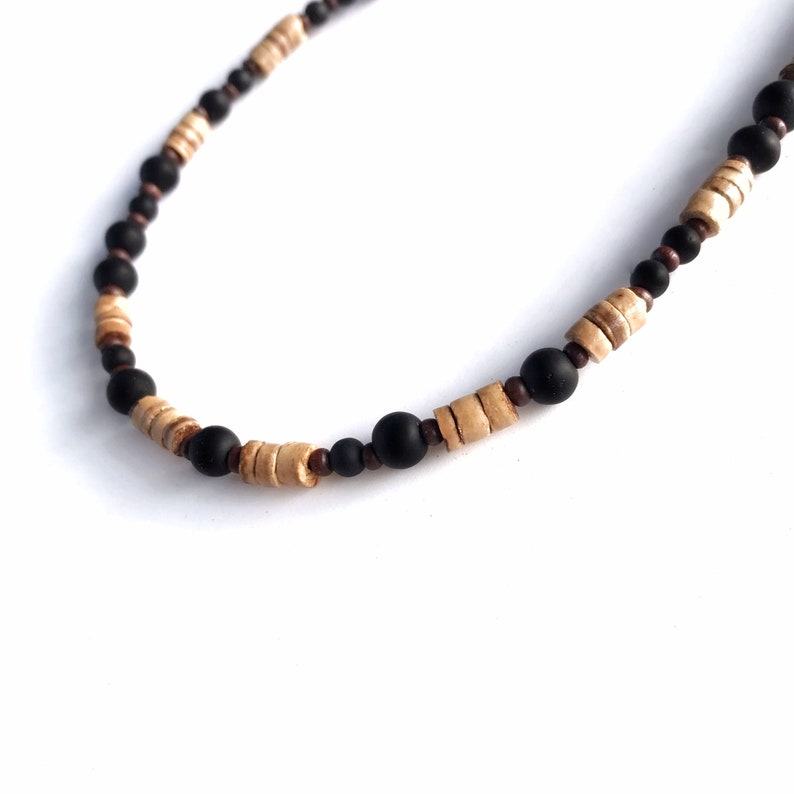 One Day At A Time Morse Code necklace for men with wood and glass beads, Great gift for those in recovery or a sobriety anniversary image 6