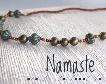 Namaste Necklace morse code necklace Boho Style beads spell out Inspirational message, namaste quote, GREAT yoga gift
