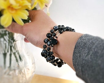 Snowflake Obsidian Wrap Rosary Bracelet: Handmade Catholic Rosary