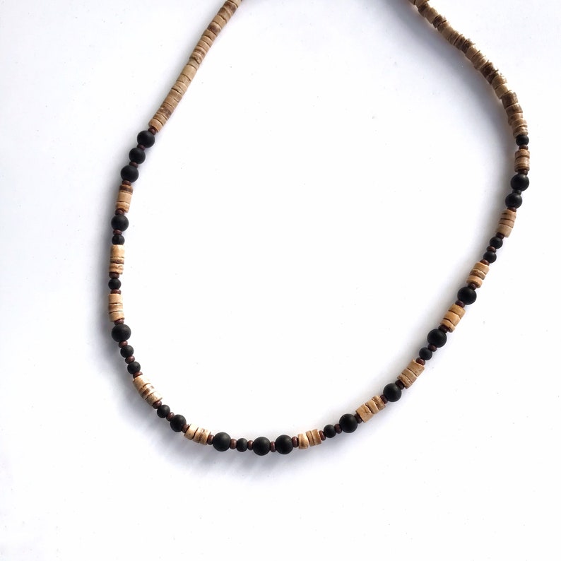 One Day At A Time Morse Code necklace for men with wood and glass beads, Great gift for those in recovery or a sobriety anniversary image 4