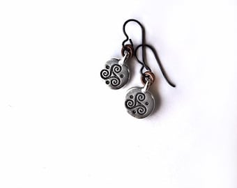 Triskele Earrings: Pewter Celtic Trinity Symbol, Hypoallergenic Niobium Ear Wires