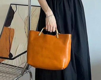 Borsa tote in morbida pelle, borsa a mano, borsa a tracolla in pelle di vacchetta