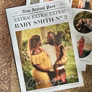 Baby Announcement Newspaper Pregnancy Announcement Newspaper Baby On the Way Large Newspaper Custom Template Canva Baby Shower Reveal Baby 2