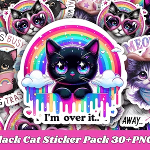 Black Cat Sticker Pack, Custom Stickers, Laptop Stickers Pack, Cute Kawaii Kitten Sticker Sheet, Cute Funny Stickers, Cat Fancier Stickers