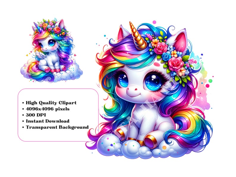 Cute Unicorn Clipart Bundle Rainbow Unicorn PNG Watercolor Cute Unicorn ...