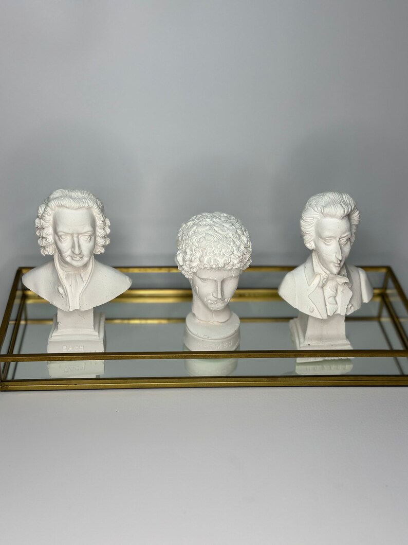 Pack of Busts 3 Mozart, Hermes and Beethoven, White Bust, Elegant